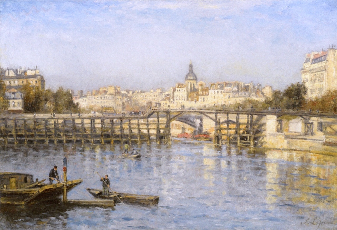 Paris, the Seine at Port de l'Estacade, vintage artwork by Stanislas Lepine, 12x8" (A4) Poster