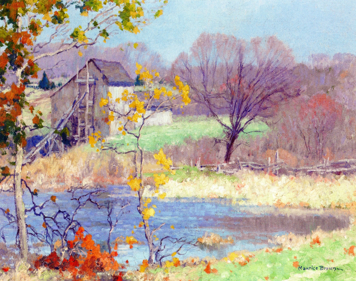 Pond at Old Lyme, Connecticut, vintage artwork by Maurice Braun, 12x8" (A4) Poster