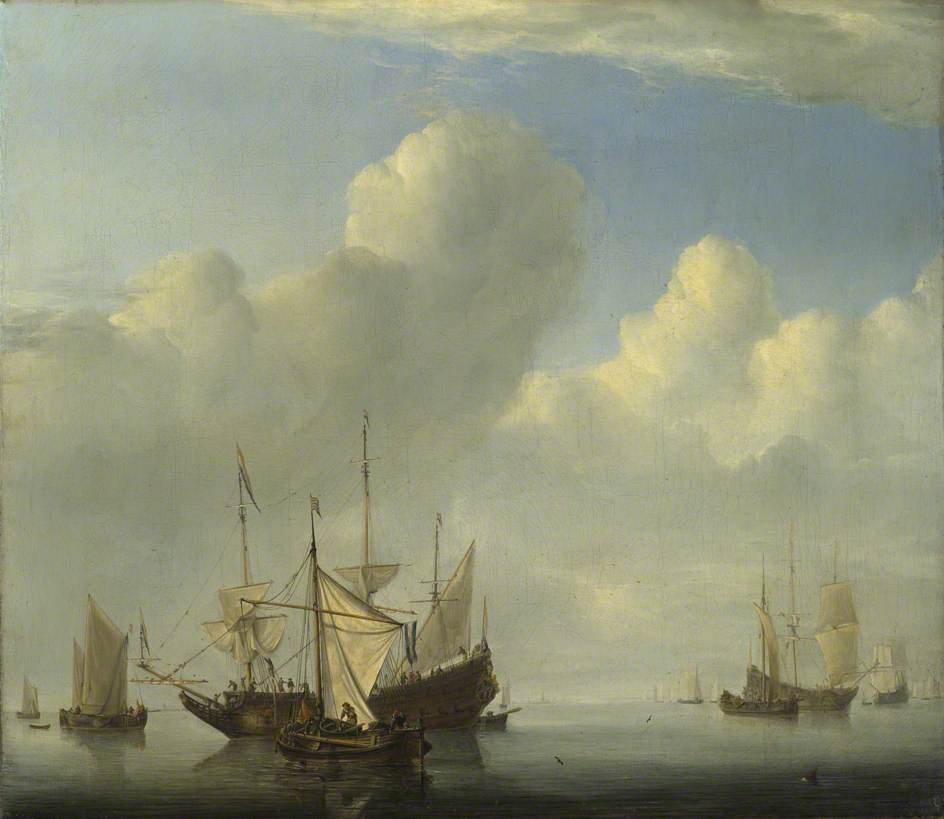 A Dutch Ship Coming to Anchor and Another under Sail, vintage artwork by Willem van de Velde the Younger, 12x8" (A4) Poster