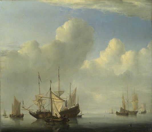 A Dutch Ship Coming to Anchor and Another under Sail, vintage artwork by Willem van de Velde the Younger, 12x8" (A4) Poster