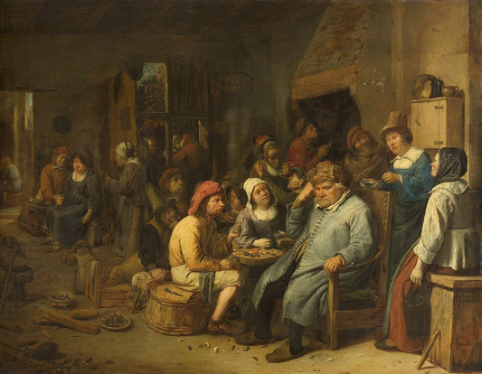 Company of Farmers in a Tavern, vintage artwork by Joos van Craesbeeck, 12x8" (A4) Poster