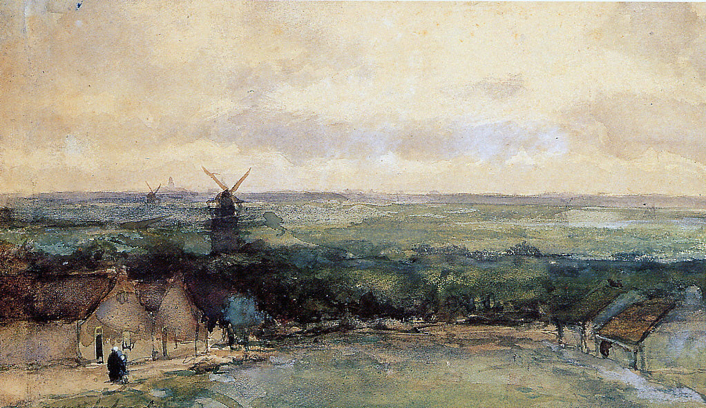 Landscape with mills, vintage artwork by Johan Hendrik Weissenbruch, 12x8" (A4) Poster