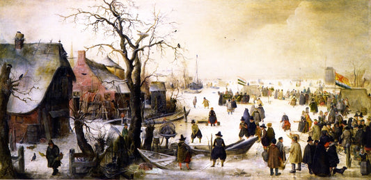 Winter Landscape with a Frozen Watercourse, vintage artwork by Hendrick Avercamp, 12x8" (A4) Poster