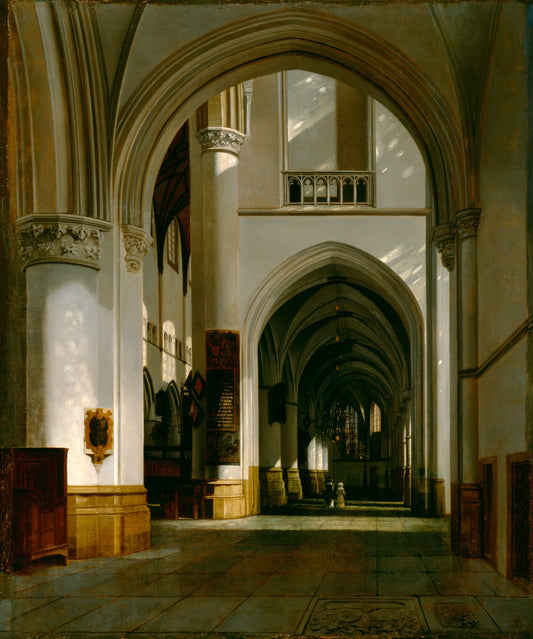 Interior of the Grote Kerk, Haarlem, vintage artwork by Job Adriaensz. Berckheyde, 12x8" (A4) Poster