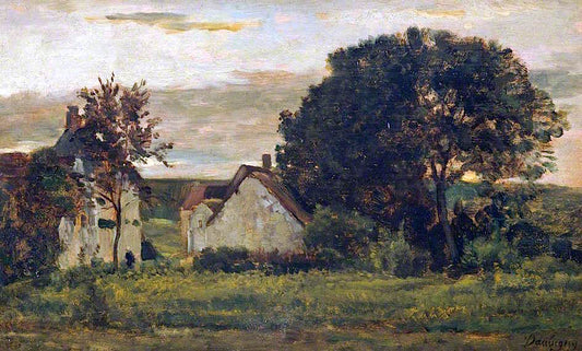 Cottages at Barbizon: Evening, vintage artwork by Charles-François Daubigny, A3 (16x12") Poster Print