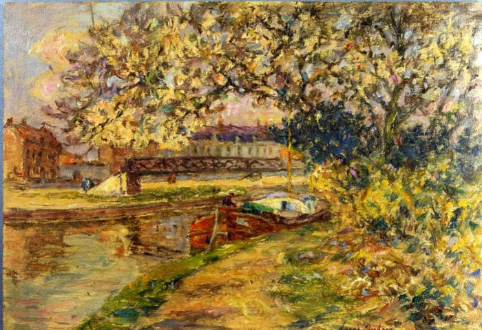 Canal Boat with Flowering Tree by Henri Duhem,A3(16x12