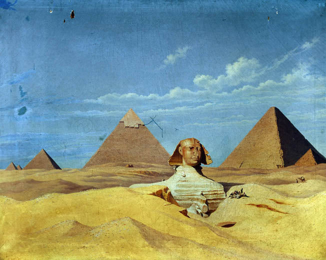 Pyramids of Giza, vintage artwork by Hubert Sattler, A3 (16x12") Poster Print