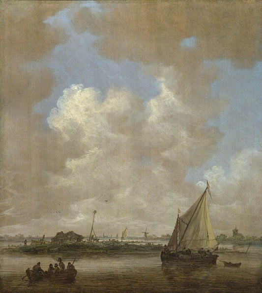 A River Scene with a Hut on an Island, vintage artwork by Jan van Goyen, 12x8" (A4) Poster