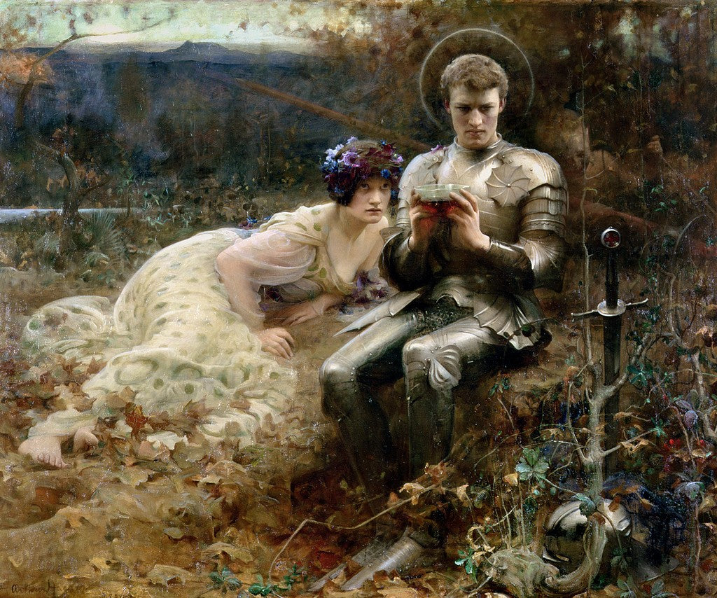 The Temptation of Sir Percival, vintage artwork by Arthur Hacker, 12x8" (A4) Poster