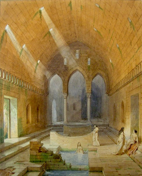 A Public Bath in Cefalu, vintage artwork by Eduard Gerhardt, A3 (16x12") Poster Print