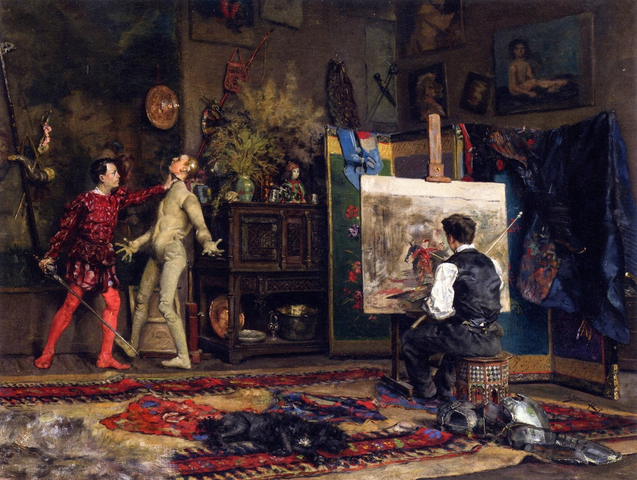 In the Artist's Studio, vintage artwork by Julius LeBlanc Stewart, 12x8" (A4) Poster