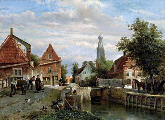 A view of the Staal Everspijp and the Grote Kerk in summer, Enkhuizen, vintage artwork by Cornelis Springer, A3 (16x12") Poster Print