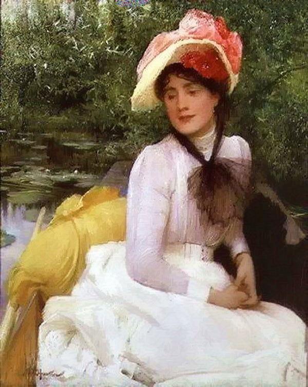 Young girl in a punt, vintage artwork by Arthur Hacker, 12x8" (A4) Poster