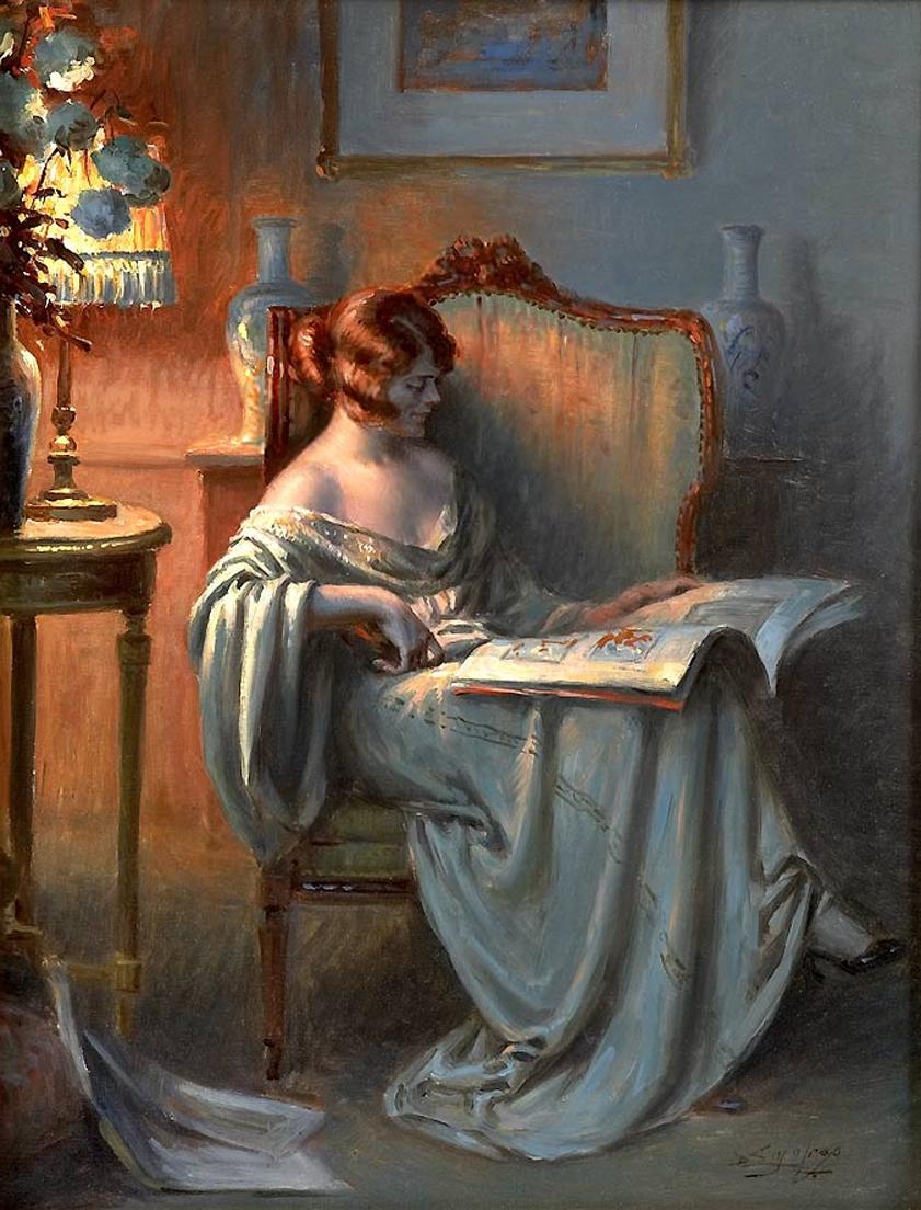 La Lecture, vintage artwork by Delphin Enjolras, 12x8" (A4) Poster