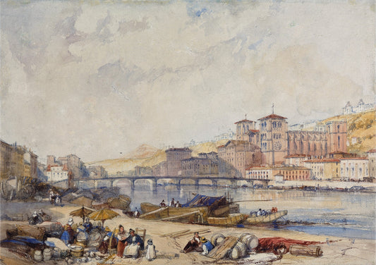 Lyons from Quayside on the Rhone, vintage artwork by James Duffield Harding, A3 (16x12") Poster Print