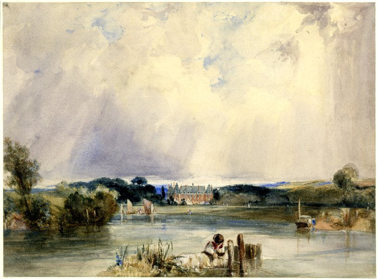 River scene - the Château of the Duchesse de Berry at Rosny, vintage artwork by Richard Parkes Bonington, A3 (16x12") Poster Print