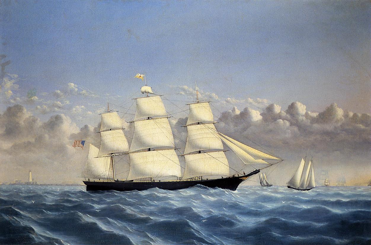 Clipper Ship 'Golden West' of Boston, Outward Bound, vintage artwork by William Bradford, 12x8" (A4) Poster