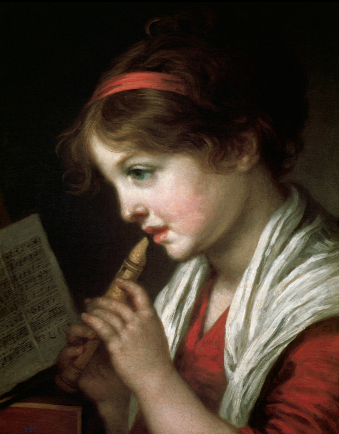 Girl with Flute, vintage artwork by Follower of Jean-Baptiste Greuze, 12x8" (A4) Poster