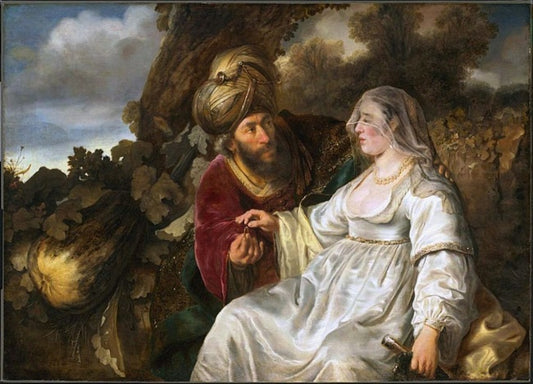Judas and Thamar, vintage artwork by Ferdinand Bol, 12x8" (A4) Poster