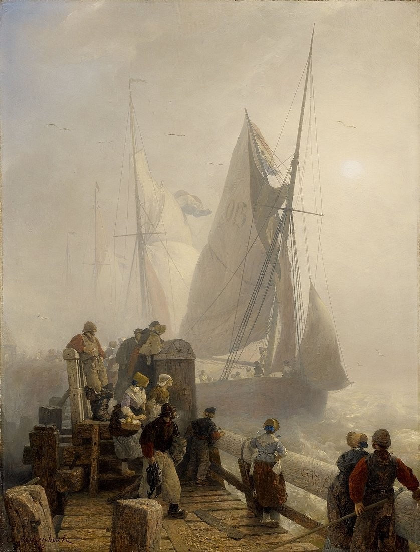 Incoming Ships, vintage artwork by Andreas Achenbach, A3 (16x12") Poster Print