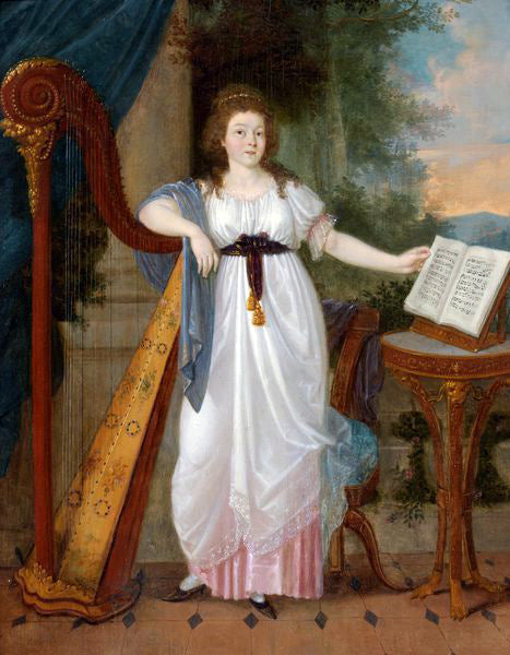 Portrait of a lady with a harp, vintage artwork by Attributed to Louis Jean François Lagrenee, 12x8" (A4) Poster