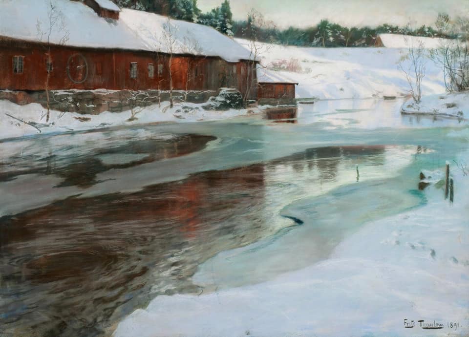 Factory at Lysakerelven, vintage artwork by Fritz Thaulow, 12x8" (A4) Poster