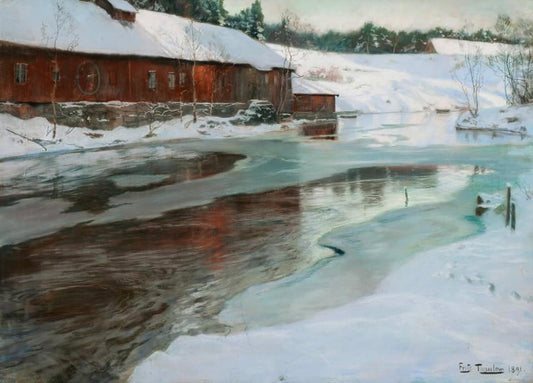 Factory at Lysakerelven, vintage artwork by Fritz Thaulow, 12x8" (A4) Poster