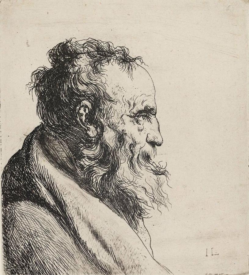 Bust of an Old Bearded Man, Facing Right, vintage artwork by Jan Lievens, 12x8" (A4) Poster