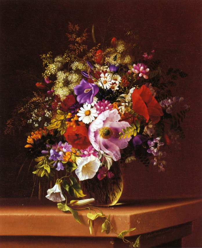 Wildflowers in a Glass Vase, vintage artwork by Adelheid Dietrich, 12x8" (A4) Poster