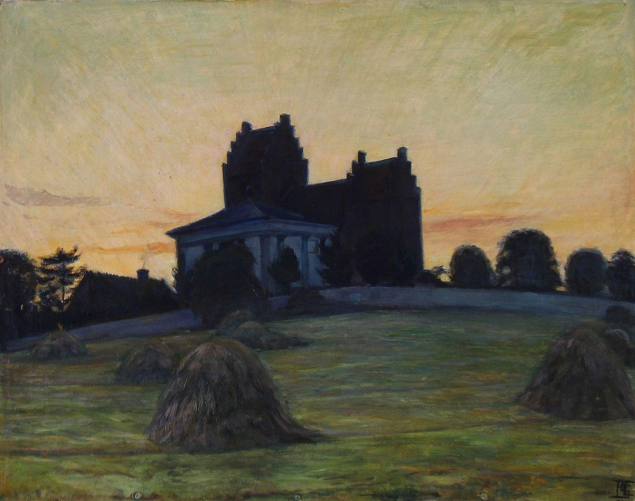 Summer evening near Karise, Denmark, vintage artwork by Poul S Christiansen, 12x8" (A4) Poster