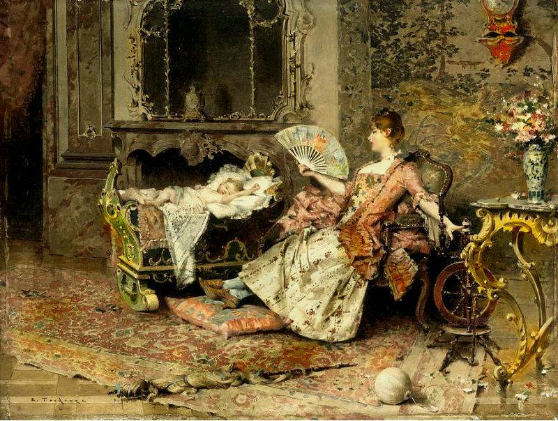 Watching The Baby , vintage artwork by Edouard Toudouze, 12x8" (A4) Poster