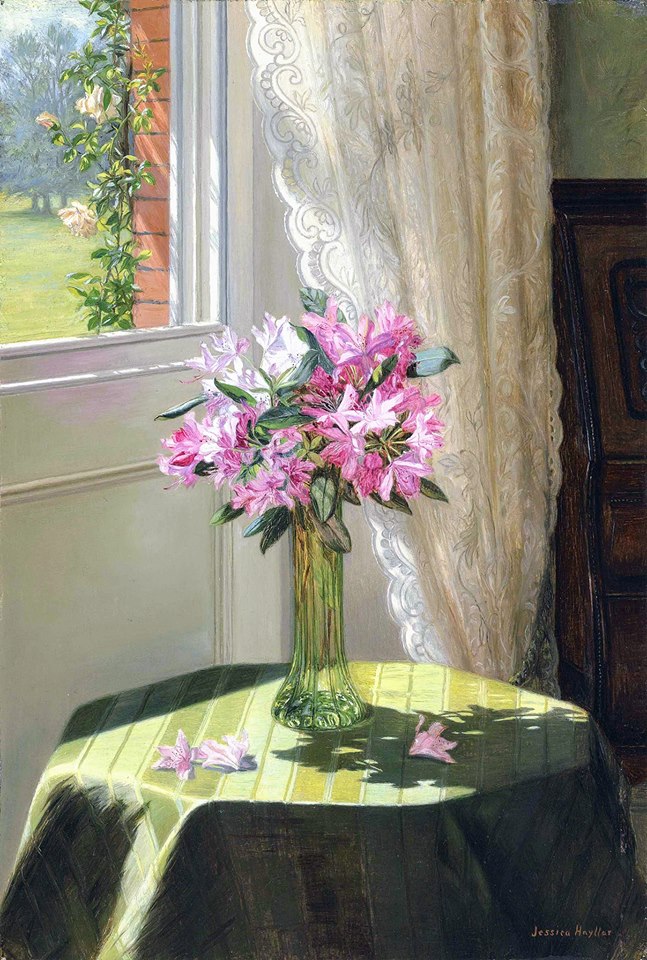 Rhododendrons by  a window, vintage artwork by Jessica Hayllar, 12x8" (A4) Poster