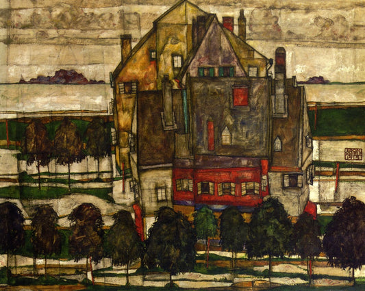 Einzeine Hauser, vintage artwork by Egon Schiele, 12x8" (A4) Poster