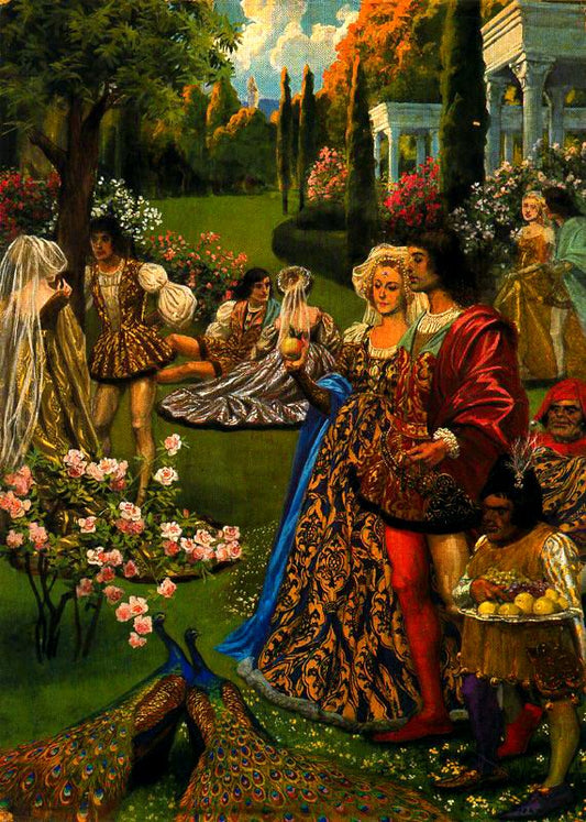 Fantasía con pavos reales, vintage artwork by Adolfo Lozano Sidro, 12x8" (A4) Poster