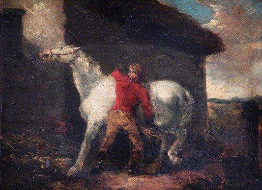Grooming the Grey Mare, vintage artwork by George Morland, 12x8" (A4) Poster