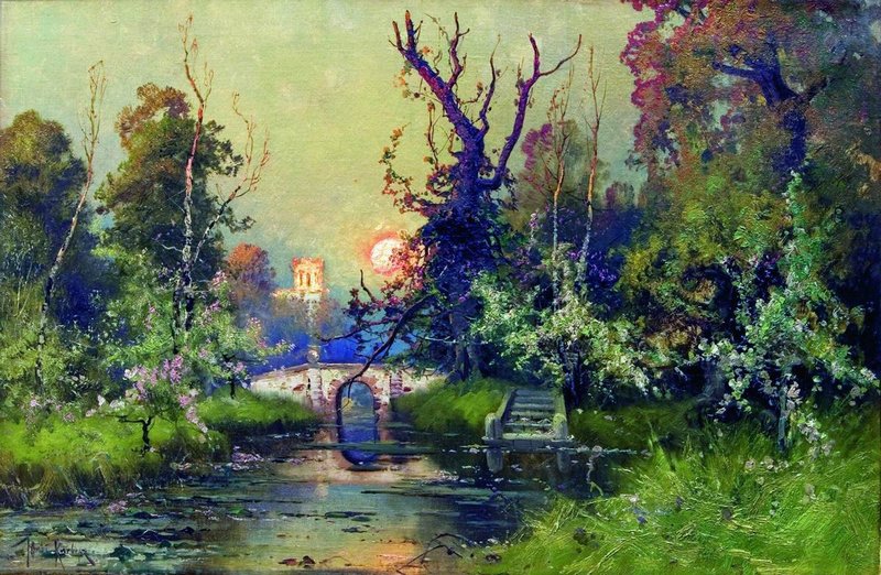 The Park of the Gatchina Palace, vintage artwork by Julius Klever, 12x8" (A4) Poster