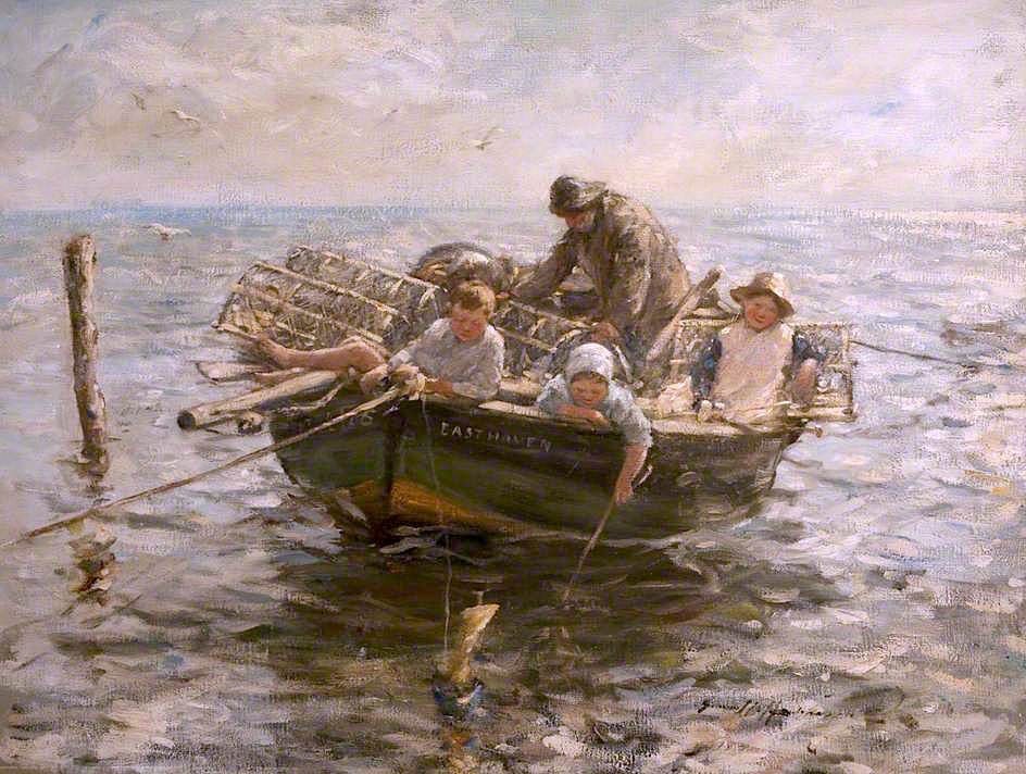 Skipper and His Crew, vintage artwork by Robert Gemmell Hutchison R.S.A. R.S.W., 12x8" (A4) Poster