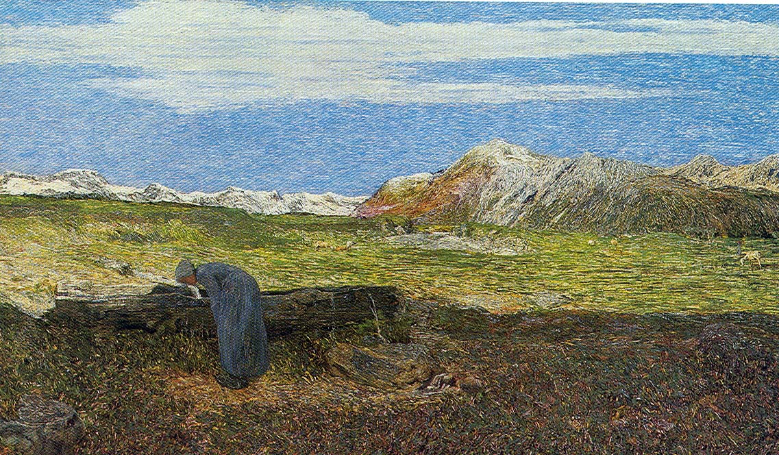 Donna alla fonte, vintage artwork by Giovanni Segantini, 12x8" (A4) Poster