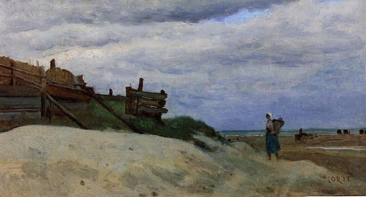 The Beach at Dunkirk, vintage artwork by Jean-Baptiste-Camille Corot, A3 (16x12") Poster Print