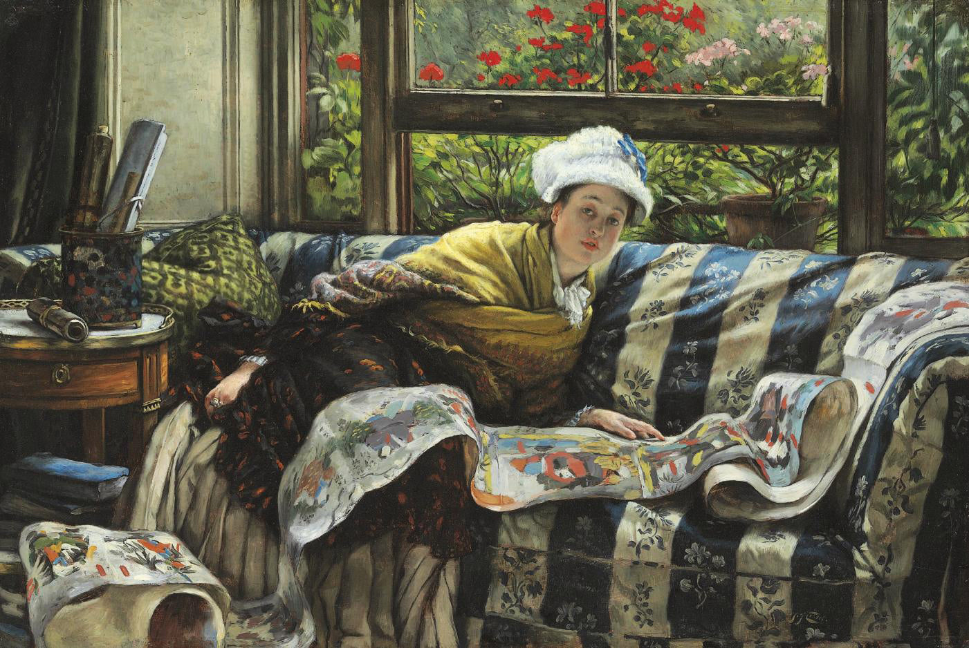 The Japanese Scroll, vintage artwork by James Tissot, 12x8" (A4) Poster