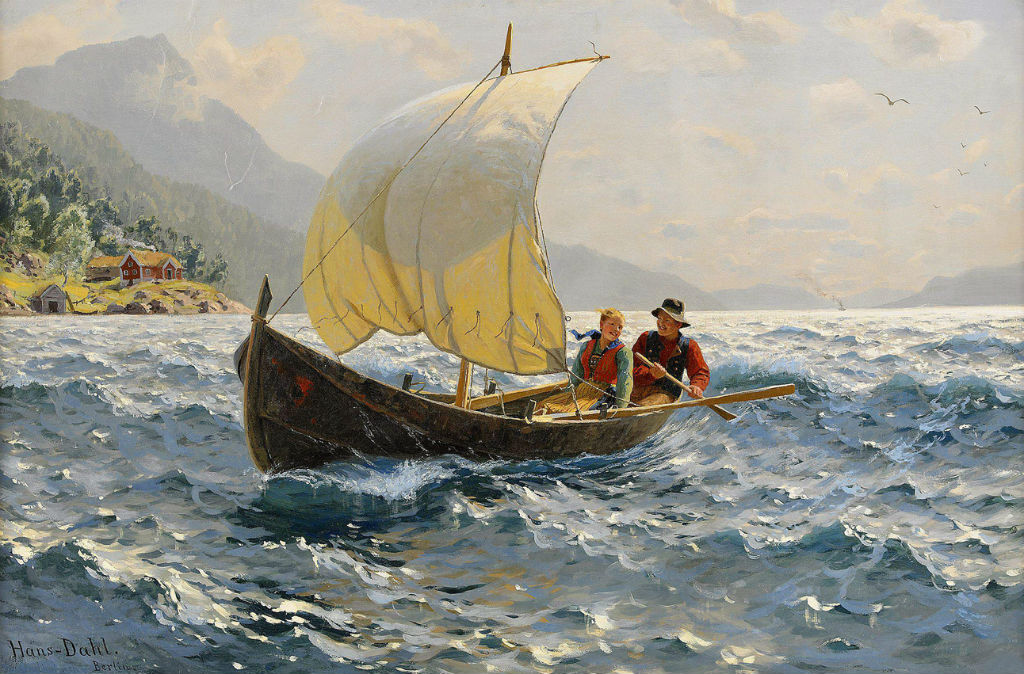 Fresh Breeze, Sognefjord, vintage artwork by Hans Dahl, 12x8" (A4) Poster