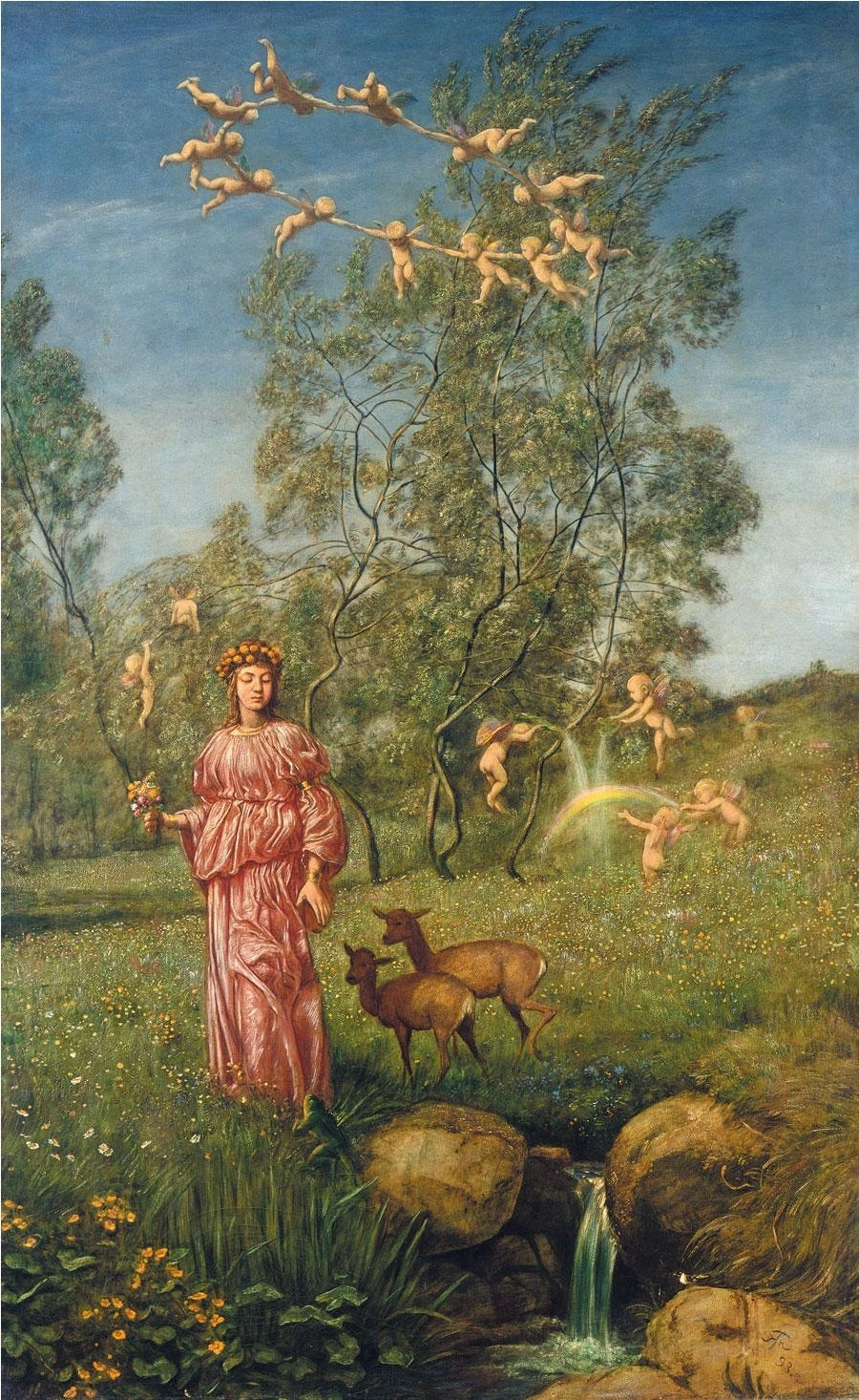 An allegory of springtime, vintage artwork by Hans Thoma, 12x8" (A4) Poster