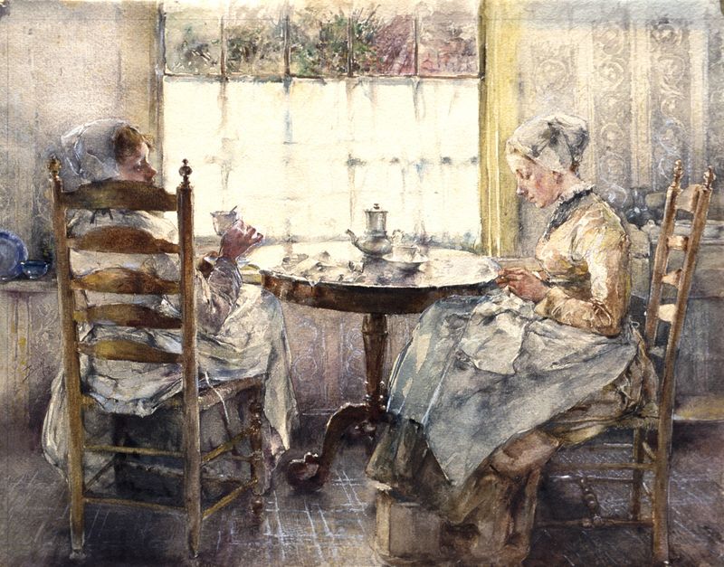 Two Dutch Girls Having Coffee by Robert Frederick Blum,A3(16x12")Poster