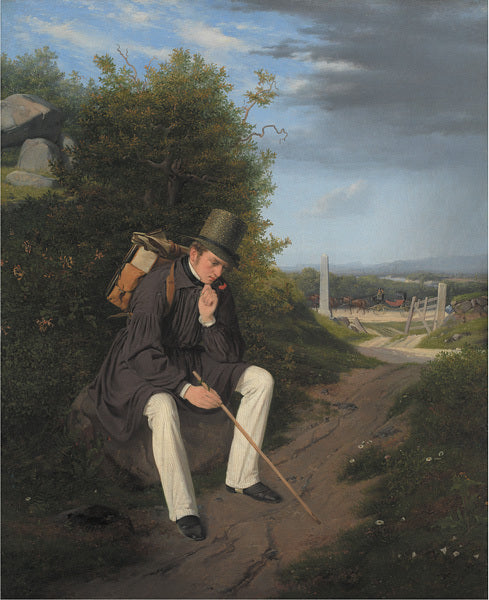 An Artist Resting by  the Roadside, vintage artwork by Jorgen Roed, A3 (16x12") Poster Print