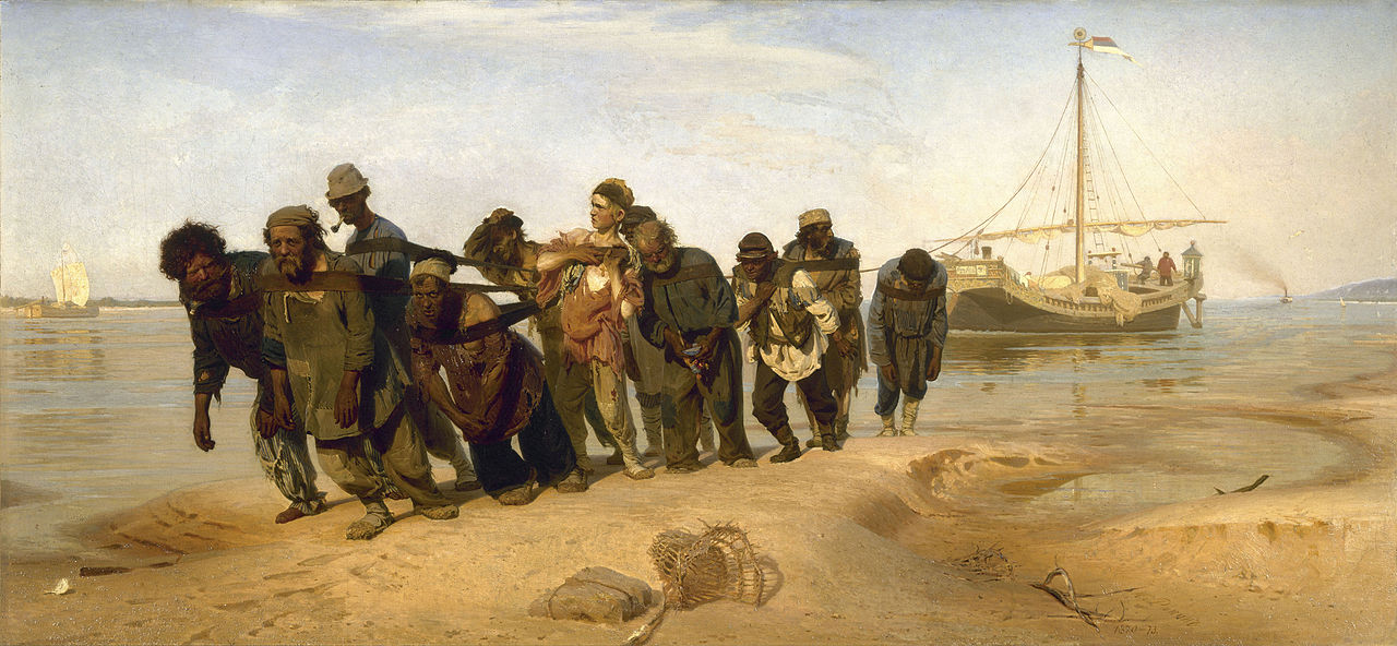Barge Haulers on the Volga, vintage artwork by Ilia Efimovich Repin, 12x8" (A4) Poster