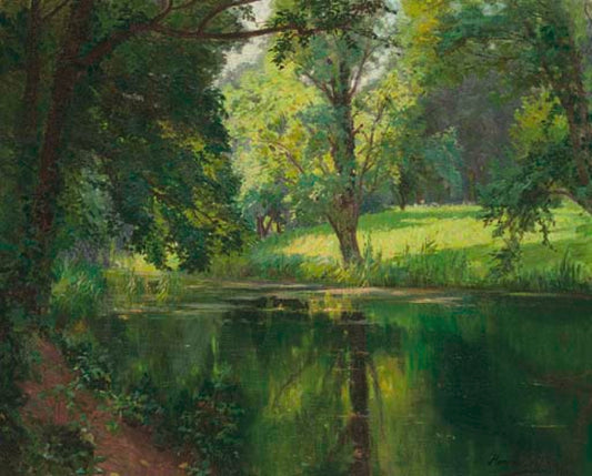 A Quiet Sstretch of the River, vintage artwork by Henri Biva, 12x8" (A4) Poster