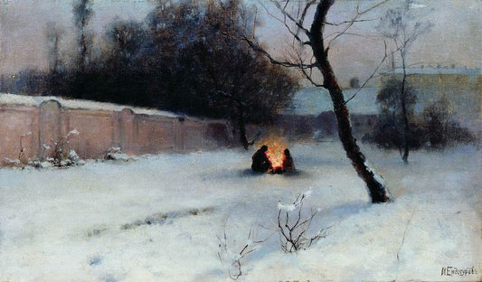 Winter. by  the Fire, vintage artwork by Ivan Endogurov, 12x8" (A4) Poster
