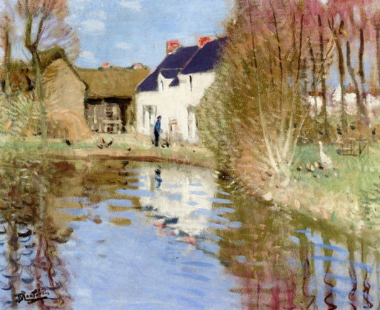 Farm by  the Water, vintage artwork by Pierre-Eugène Montezin, 12x8" (A4) Poster