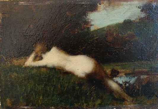 A Figure Lying, vintage artwork by Jean-Jacques Henner, 12x8" (A4) Poster