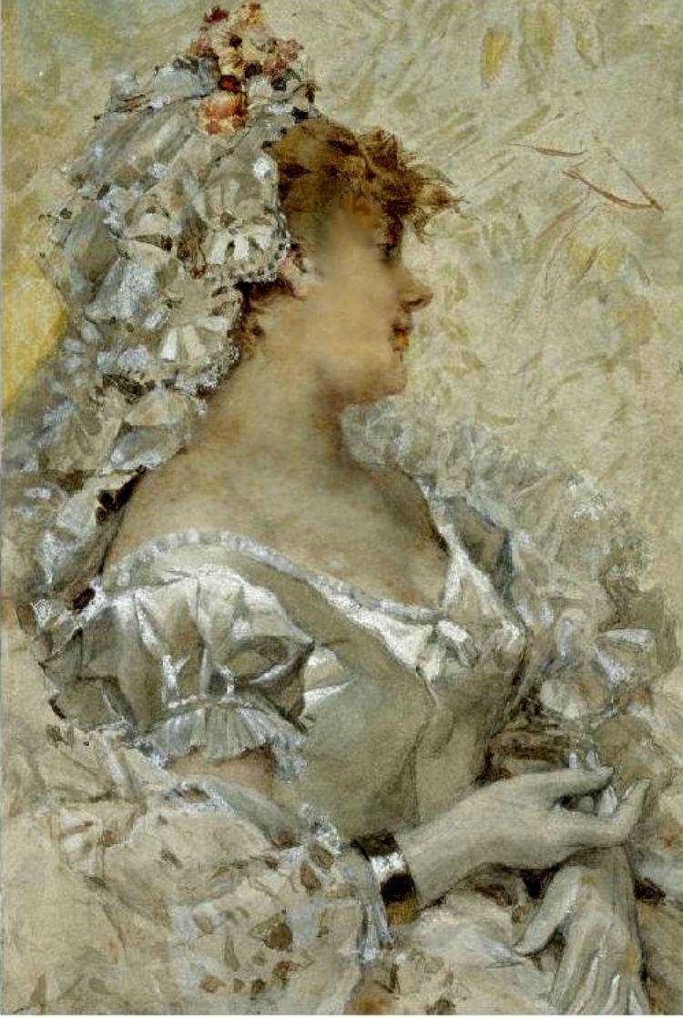 An Elegant Beauty In A White Dress, vintage artwork by Frederik Henrdik Kaemmerer, 12x8" (A4) Poster